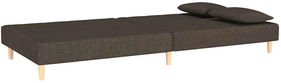 Dvivietė sofa-lova dvejomis pagalvėmis, rudos spalvos, audinys