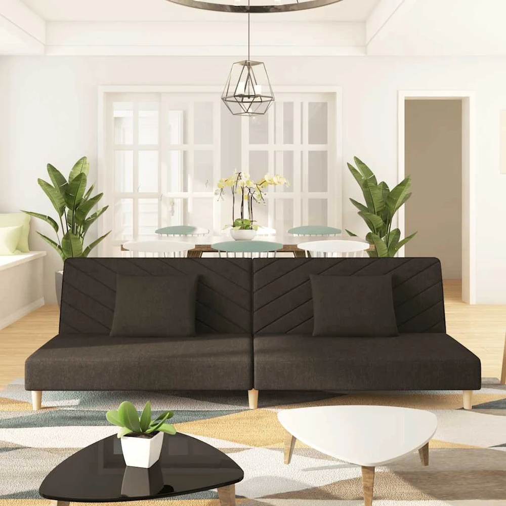 Dvivietė sofa-lova dvejomis pagalvėmis, rudos spalvos, audinys