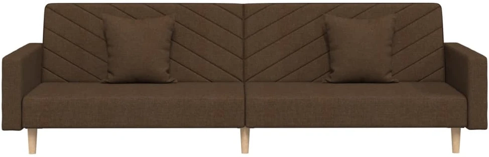 Dvivietė sofa-lova dvejomis pagalvėmis, rudos spalvos, audinys