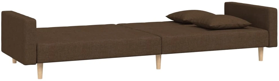 Dvivietė sofa-lova dvejomis pagalvėmis, rudos spalvos, audinys