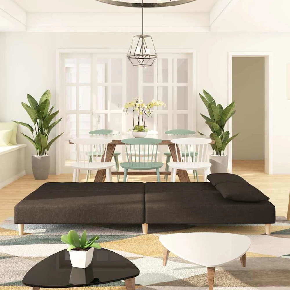 Dvivietė sofa-lova dvejomis pagalvėmis, rudos spalvos, audinys