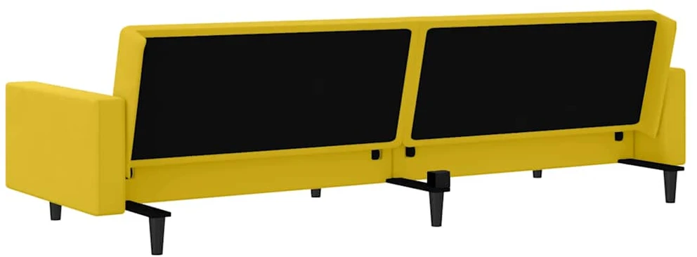 Dvivietė sofa-lova, geltonos spalvos, aksomas