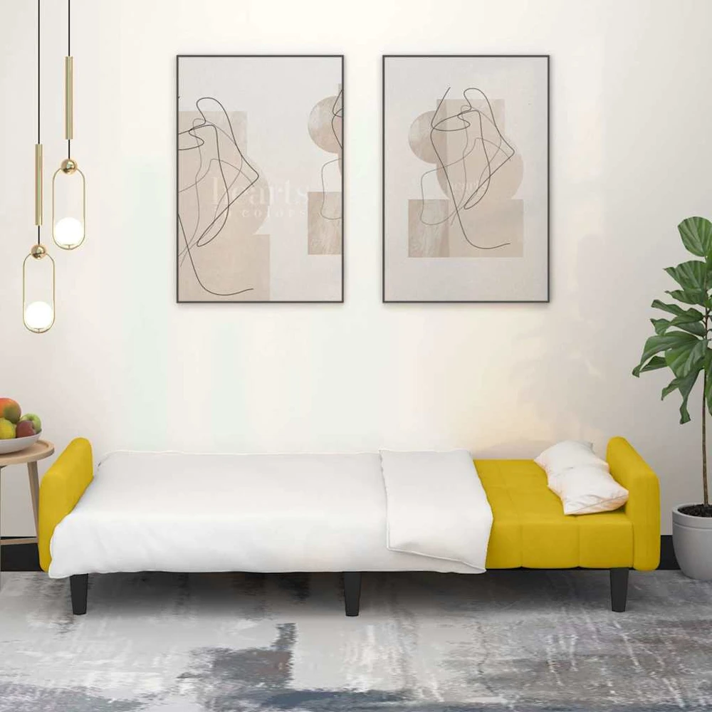 Dvivietė sofa-lova, geltonos spalvos, aksomas