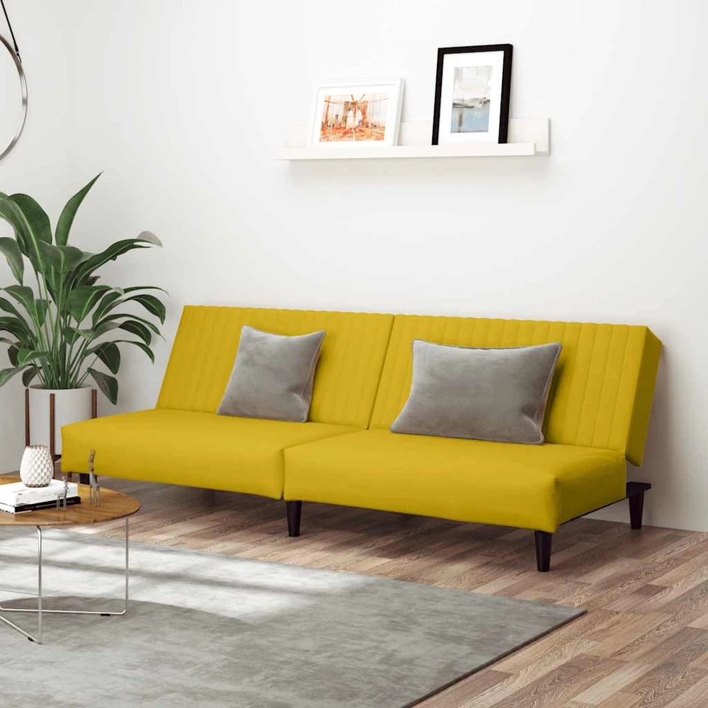 Dvivietė sofa-lova, geltonos spalvos, aksomas