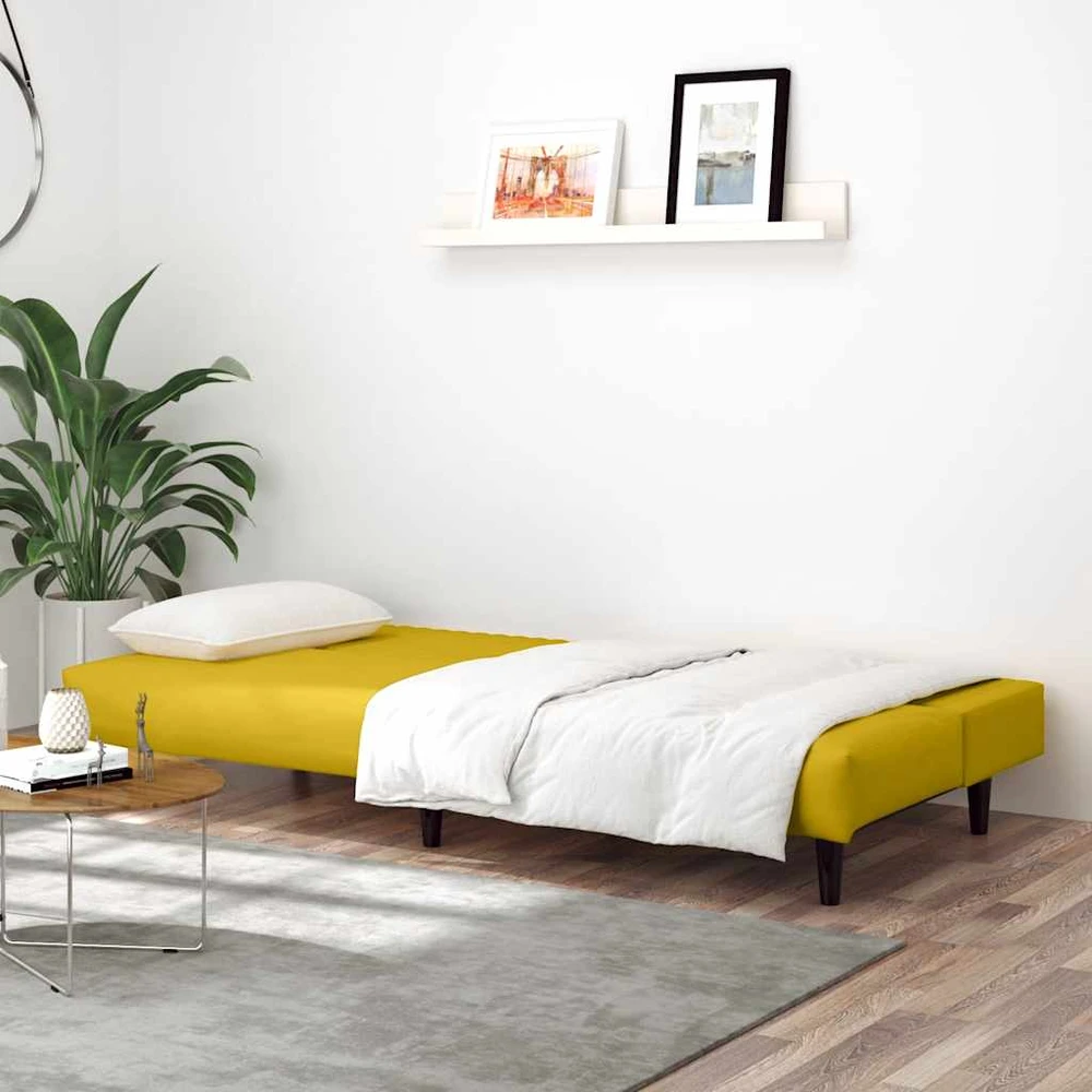 Dvivietė sofa-lova, geltonos spalvos, aksomas