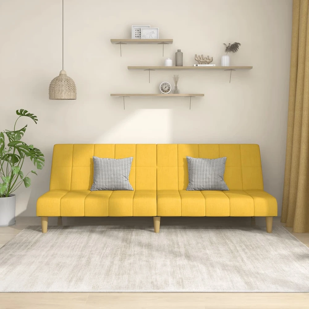 Dvivietė sofa-lova, geltonos spalvos, audinys