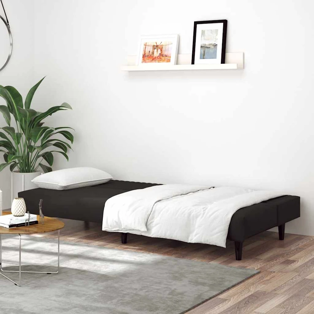 Dvivietė sofa-lova, juodos spalvos, aksomas