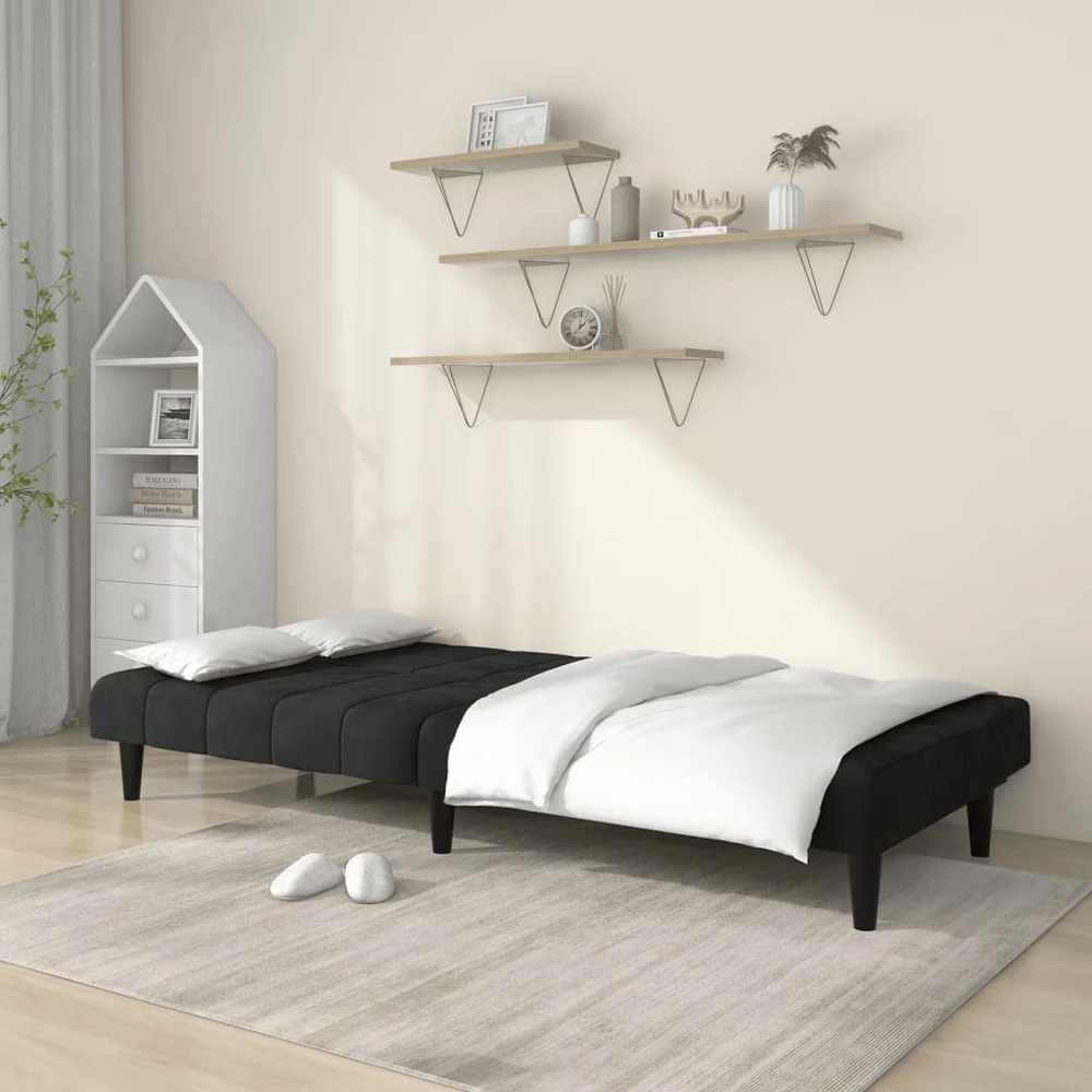 Dvivietė sofa-lova, juodos spalvos, aksomas