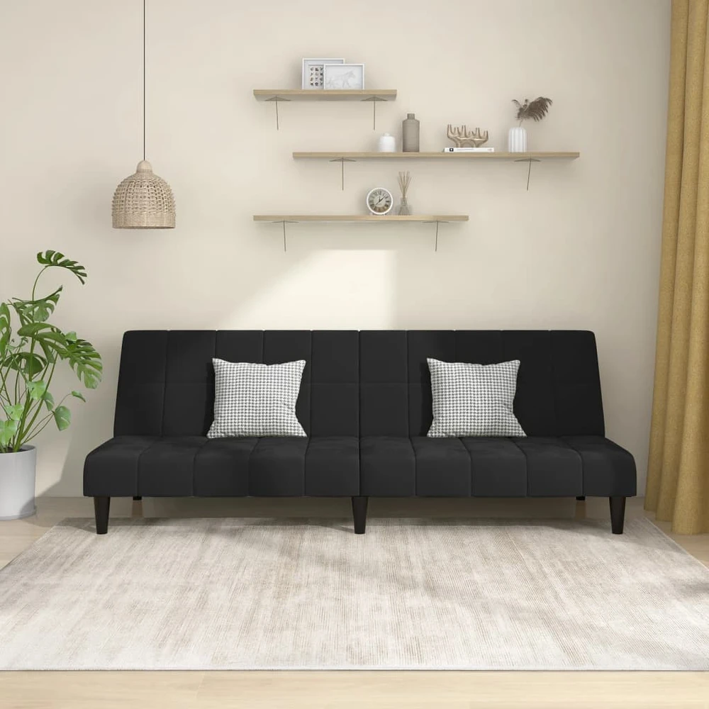 Dvivietė sofa-lova, juodos spalvos, aksomas