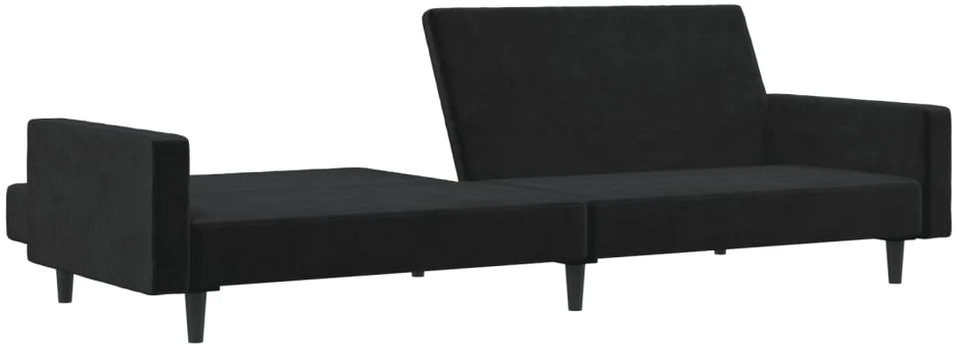 Dvivietė sofa-lova, juodos spalvos, aksomas