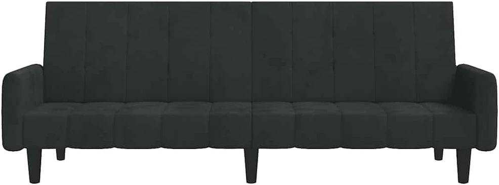 Dvivietė sofa-lova, juodos spalvos, aksomas