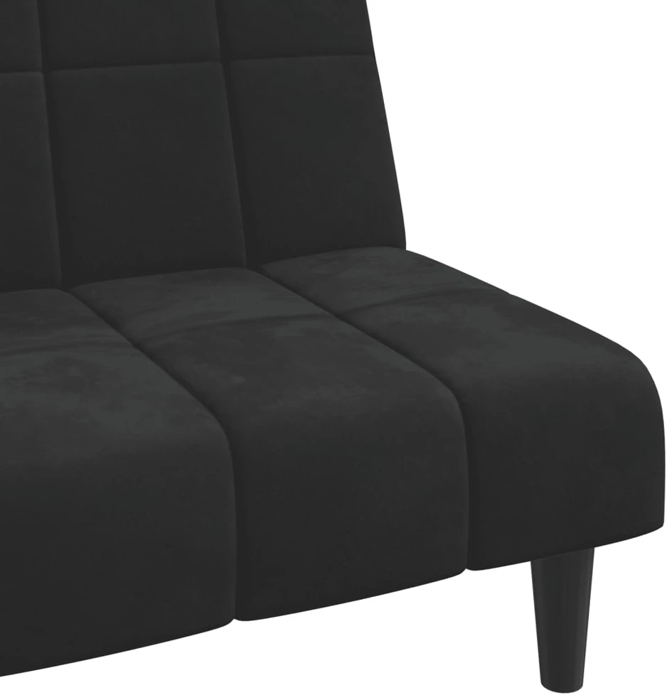 Dvivietė sofa-lova, juodos spalvos, aksomas