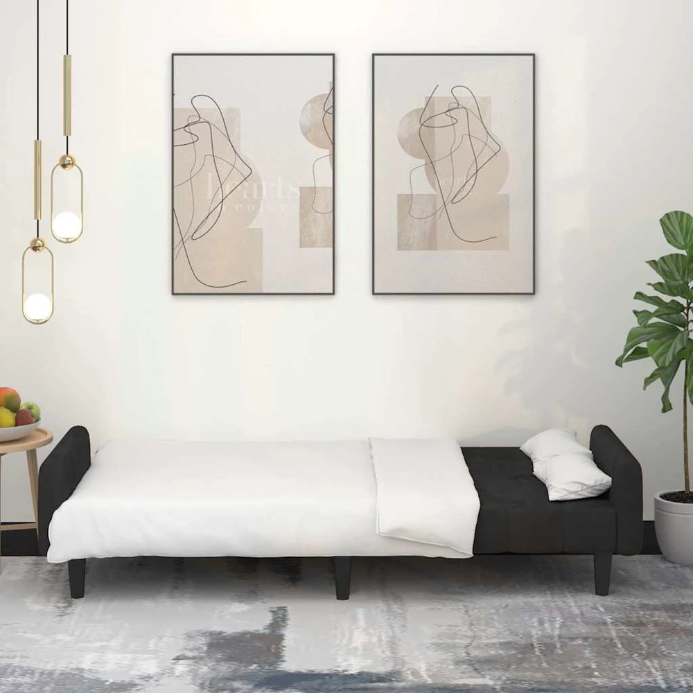 Dvivietė sofa-lova, juodos spalvos, aksomas