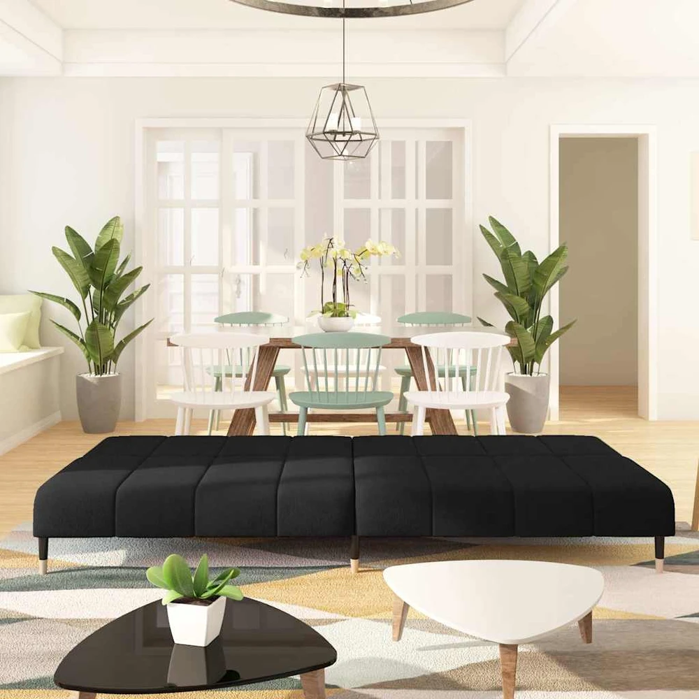 Dvivietė sofa-lova, juodos spalvos, aksomas
