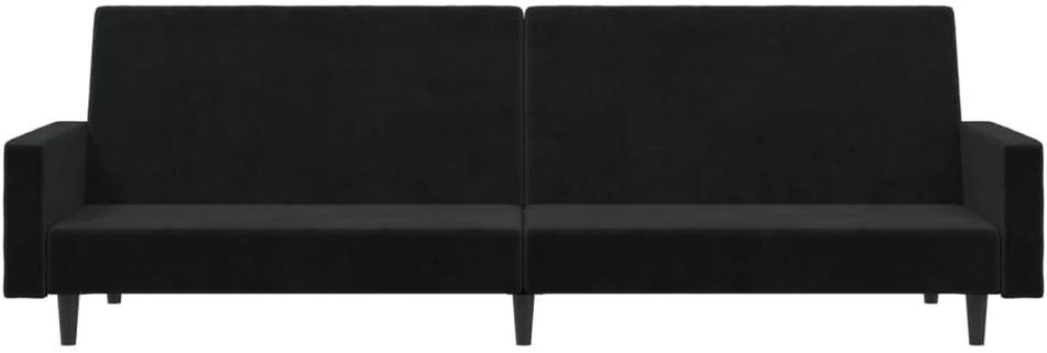 Dvivietė sofa-lova, juodos spalvos, aksomas