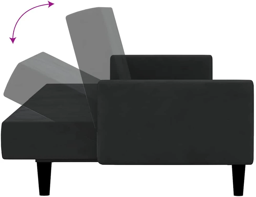 Dvivietė sofa-lova, juodos spalvos, aksomas