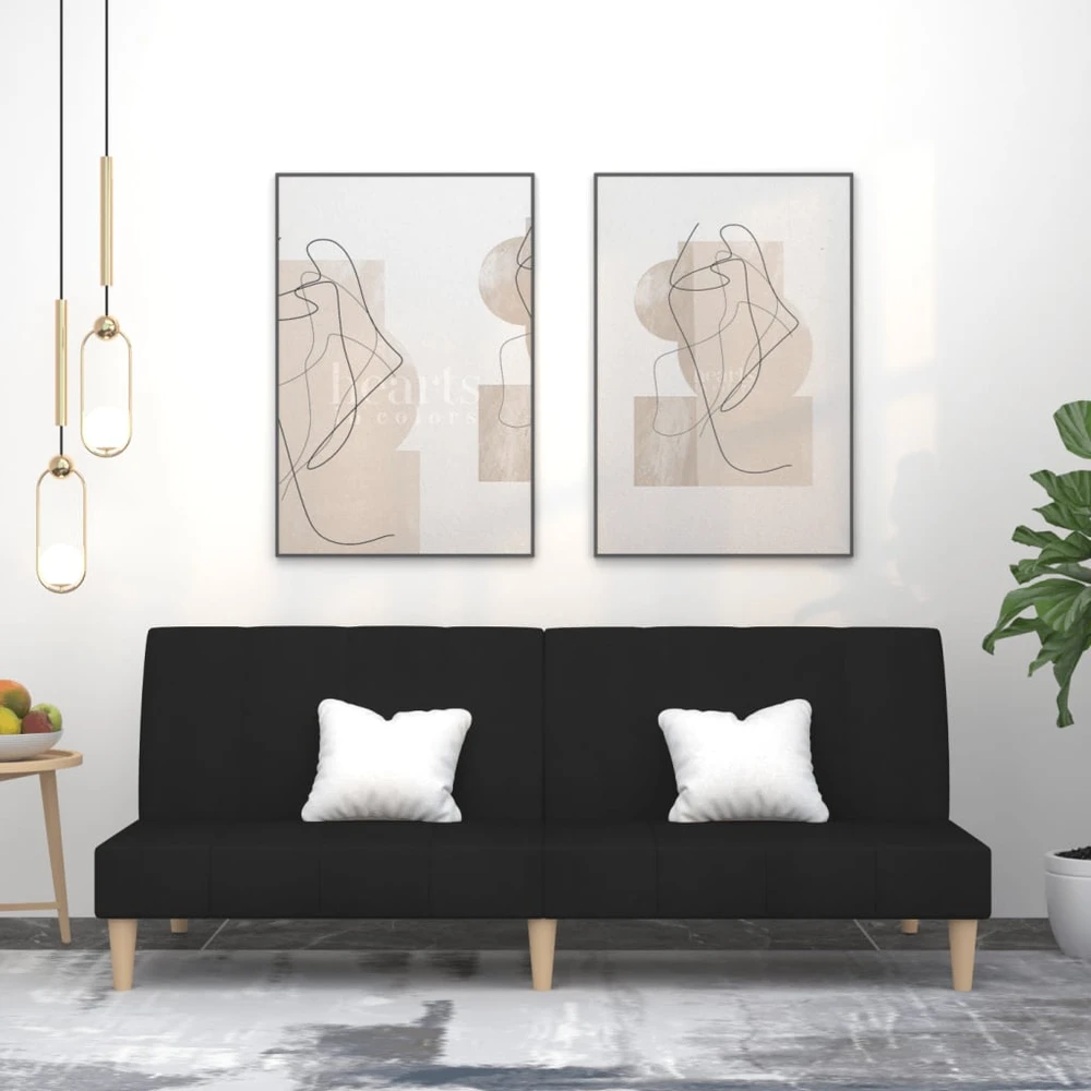 Dvivietė sofa-lova, juodos spalvos, audinys