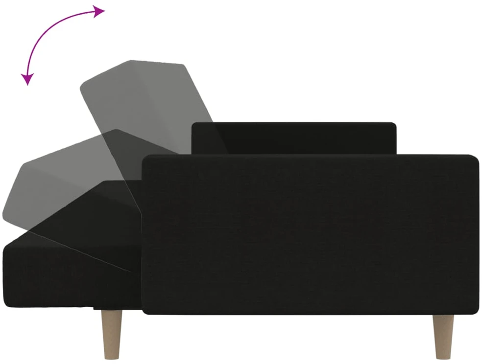 Dvivietė sofa-lova, juodos spalvos, audinys