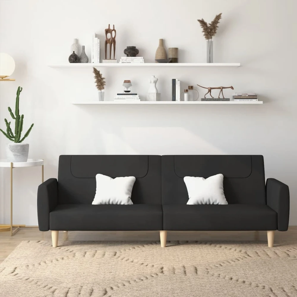 Dvivietė sofa-lova, juodos spalvos, audinys