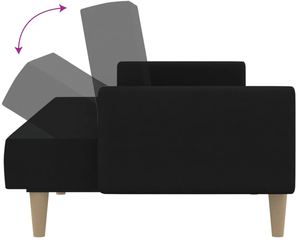 Dvivietė sofa-lova, juodos spalvos, audinys