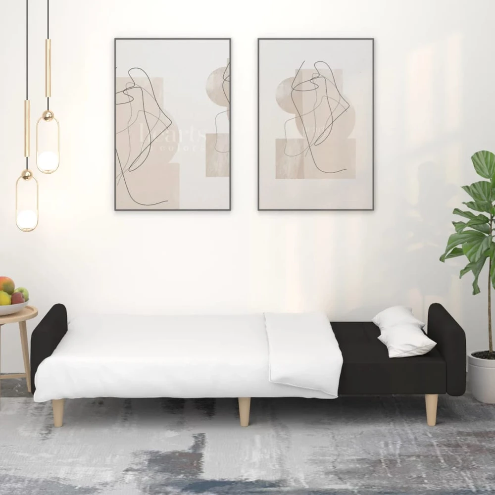Dvivietė sofa-lova, juodos spalvos, audinys