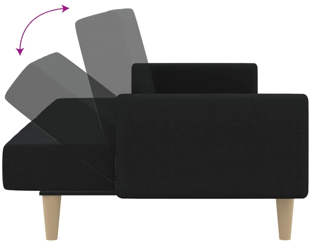 Dvivietė sofa-lova, juodos spalvos, audinys