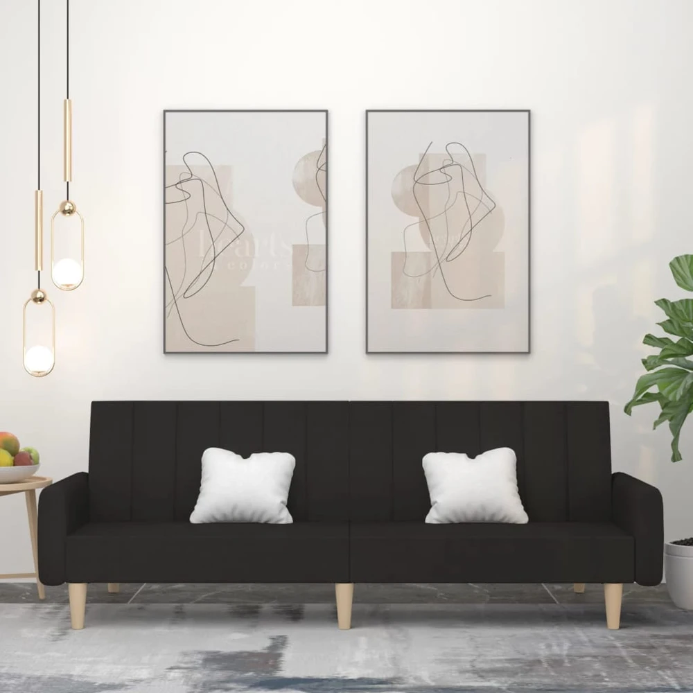 Dvivietė sofa-lova, juodos spalvos, audinys