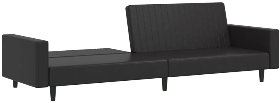 Dvivietė sofa-lova, juodos spalvos, dirbtinė oda