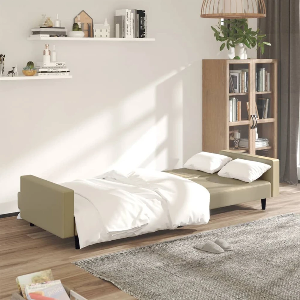 Dvivietė sofa-lova, kapučino spalvos, dirbtinė oda