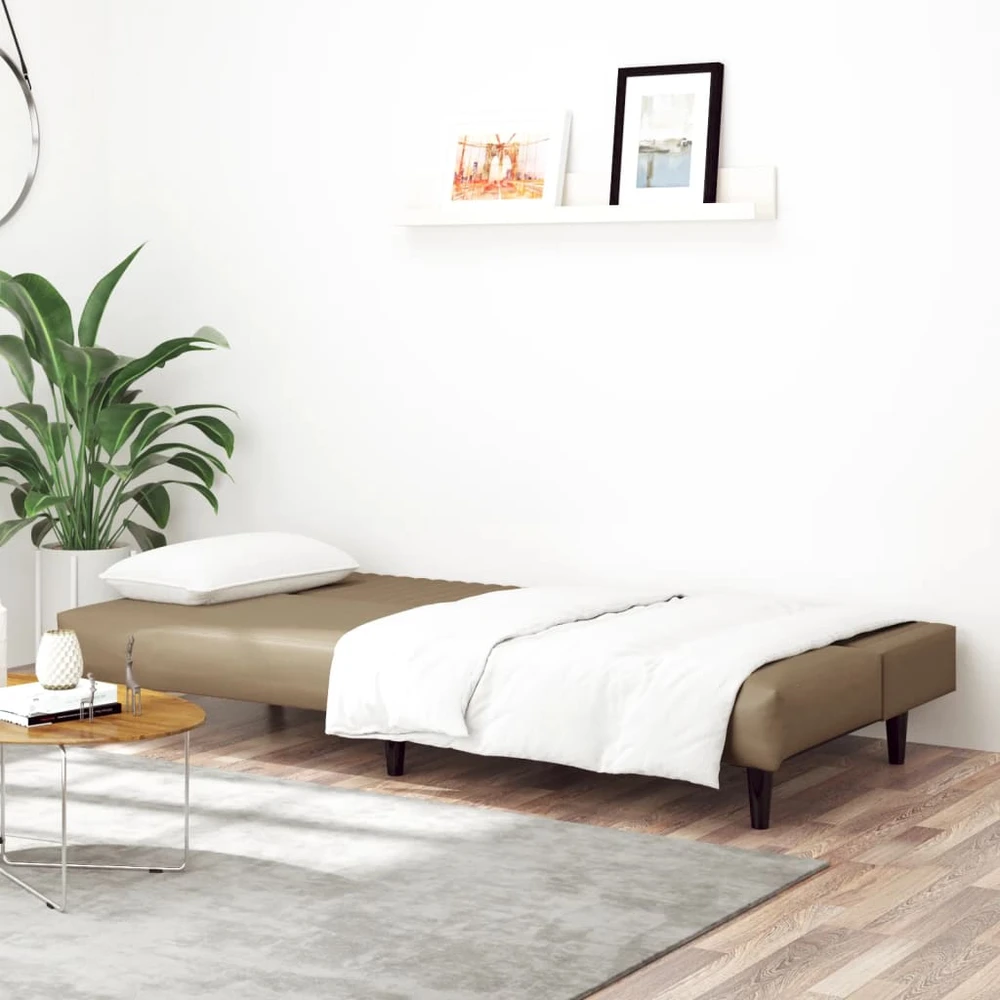 Dvivietė sofa-lova, kapučino spalvos, dirbtinė oda