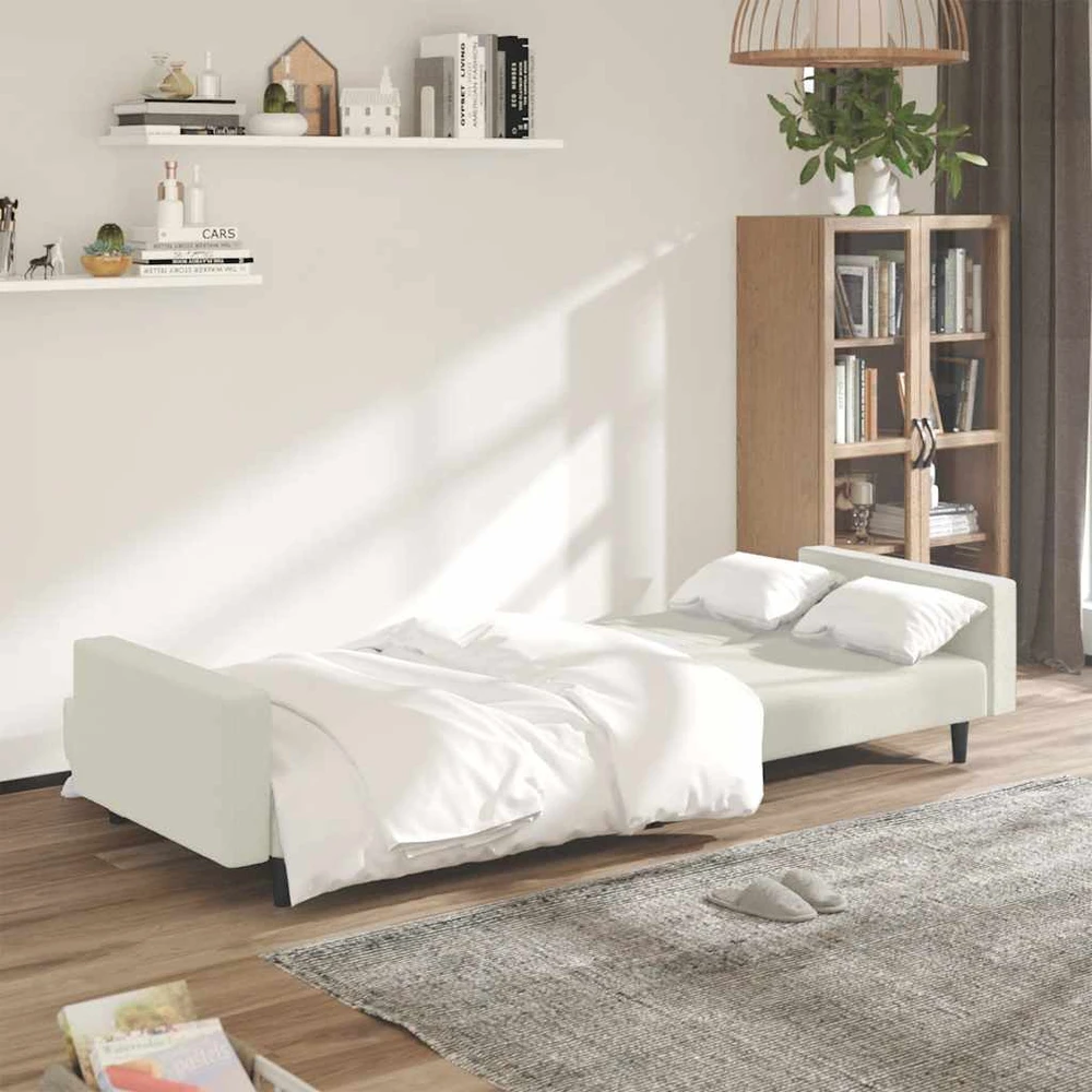 Dvivietė sofa-lova, kreminės spalvos, aksomas