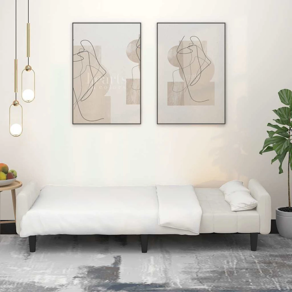 Dvivietė sofa-lova, kreminės spalvos, aksomas