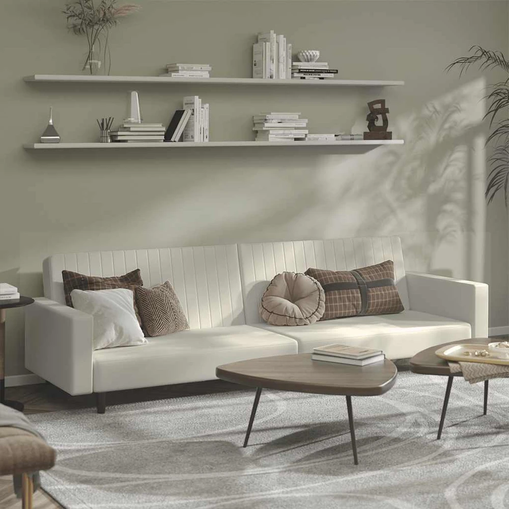 Dvivietė sofa-lova, kreminės spalvos, aksomas