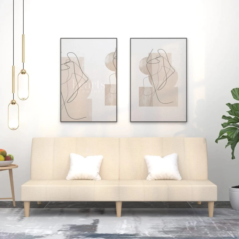 Dvivietė sofa-lova, kreminės spalvos, audinys