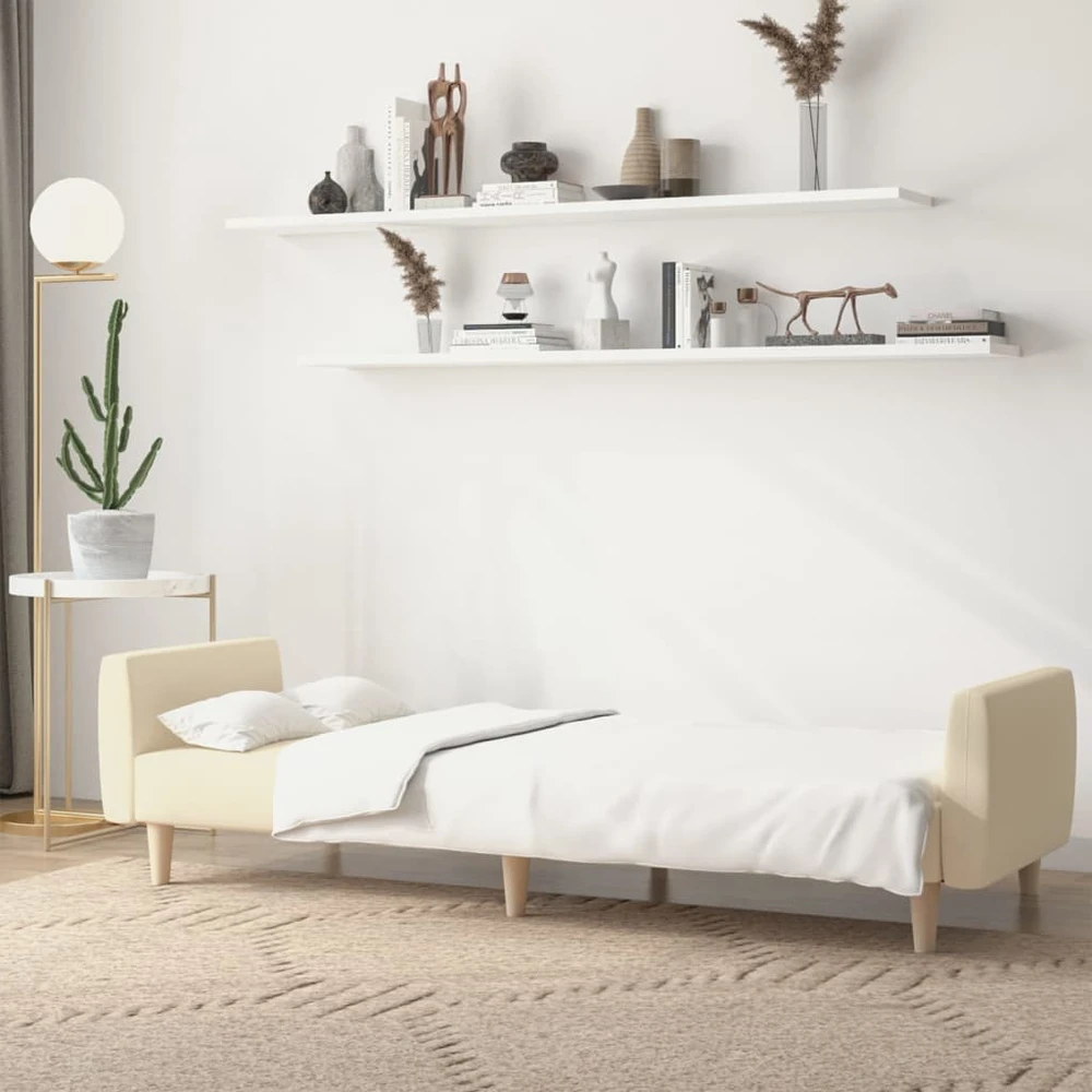 Dvivietė sofa-lova, kreminės spalvos, audinys