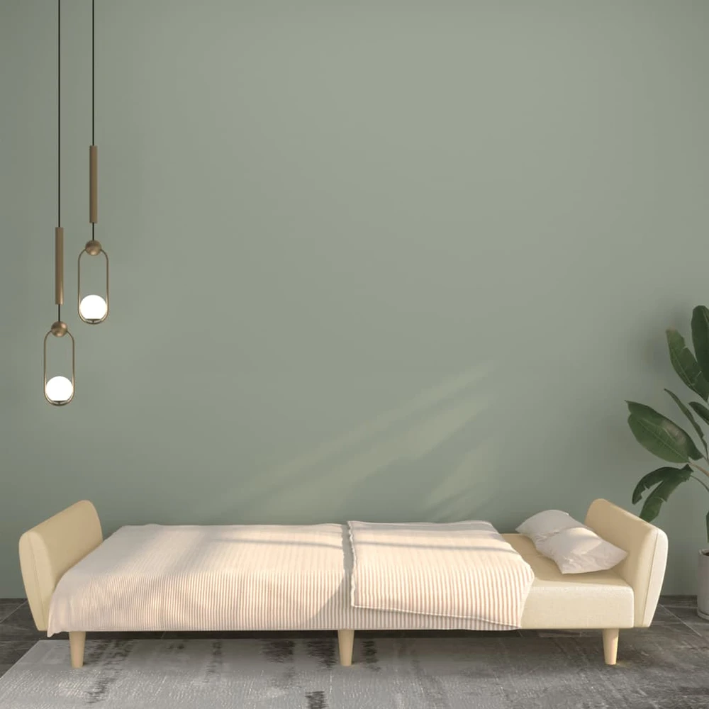 Dvivietė sofa-lova, kreminės spalvos, audinys