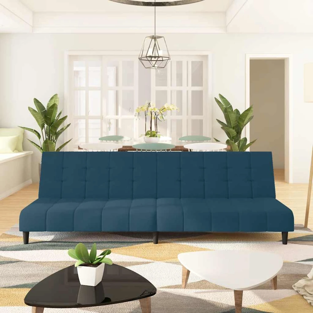 Dvivietė sofa-lova, mėlynos spalvos, aksomas