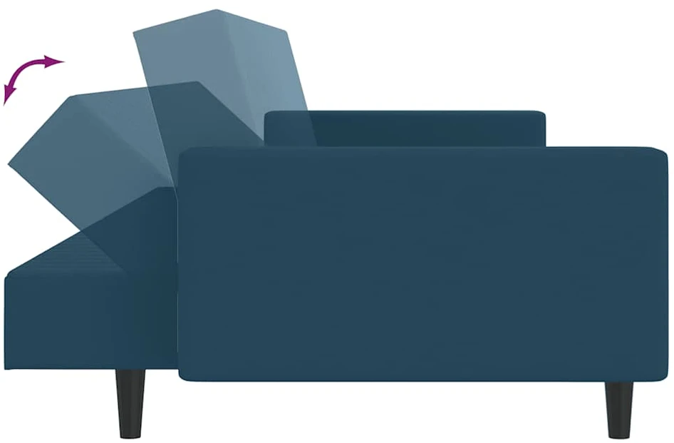 Dvivietė sofa-lova, mėlynos spalvos, aksomas