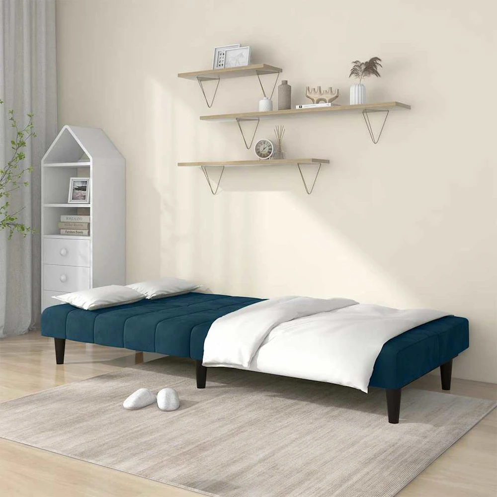 Dvivietė sofa-lova, mėlynos spalvos, aksomas