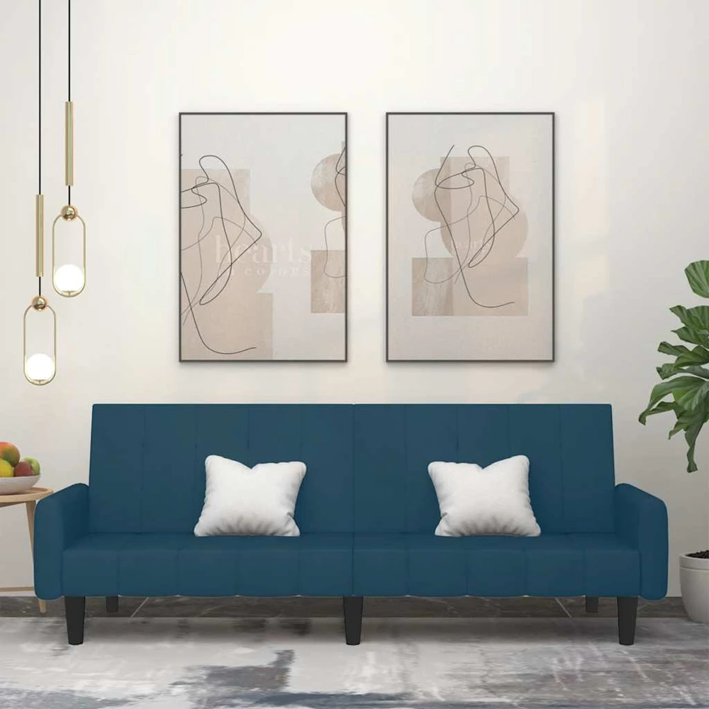Dvivietė sofa-lova, mėlynos spalvos, aksomas