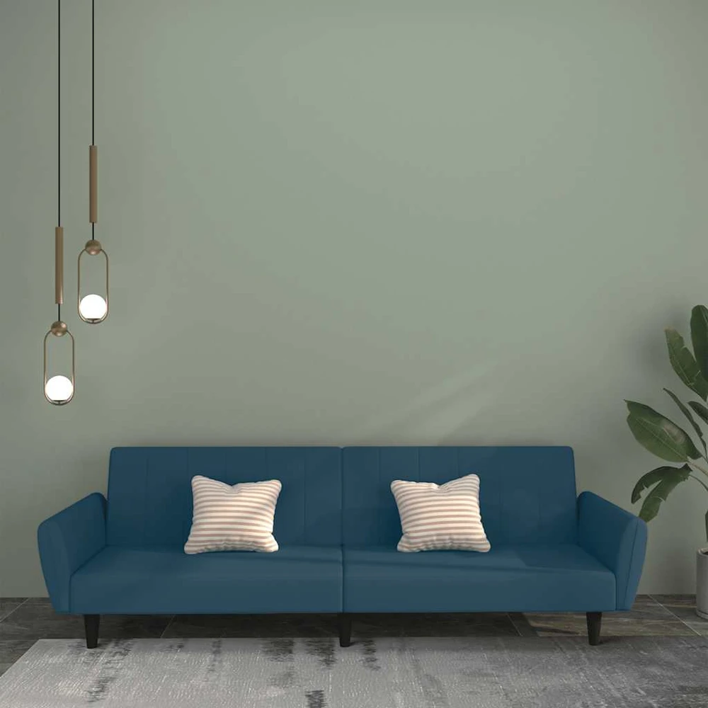 Dvivietė sofa-lova, mėlynos spalvos, aksomas