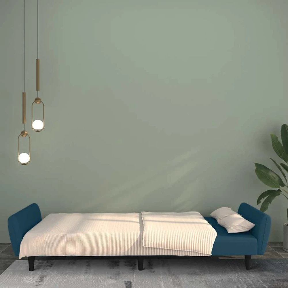 Dvivietė sofa-lova, mėlynos spalvos, aksomas