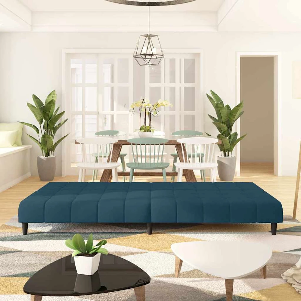 Dvivietė sofa-lova, mėlynos spalvos, aksomas