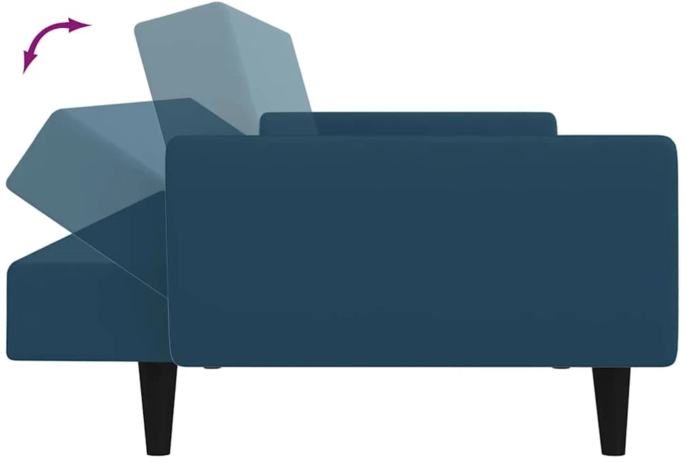Dvivietė sofa-lova, mėlynos spalvos, aksomas