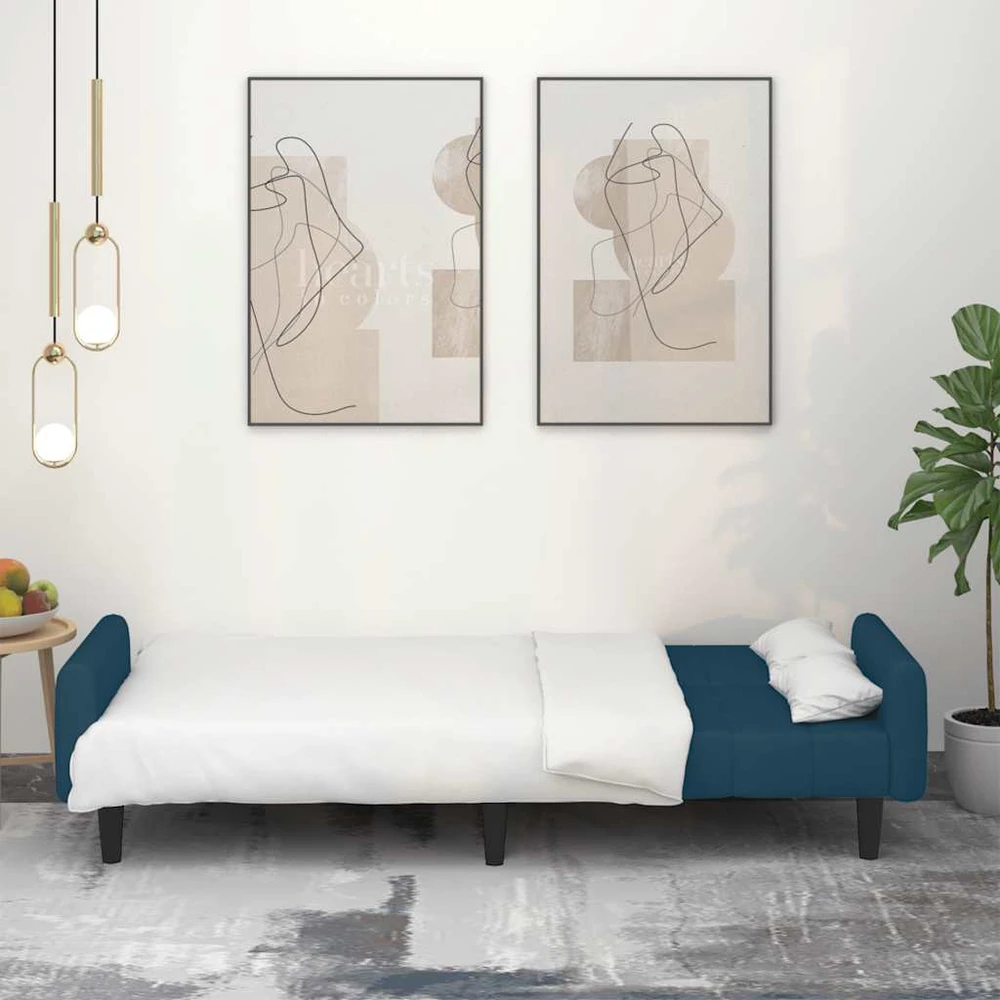 Dvivietė sofa-lova, mėlynos spalvos, aksomas