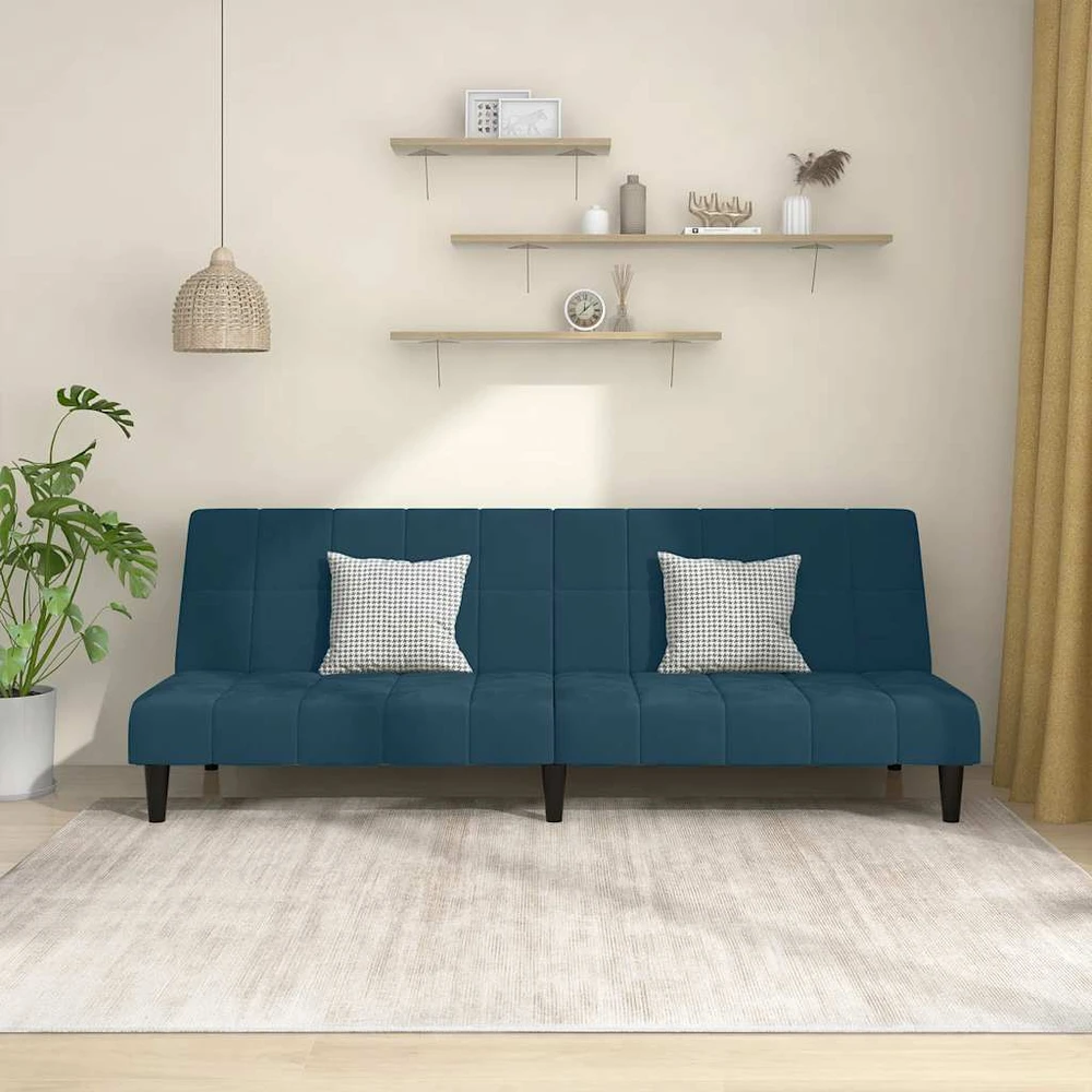 Dvivietė sofa-lova, mėlynos spalvos, aksomas