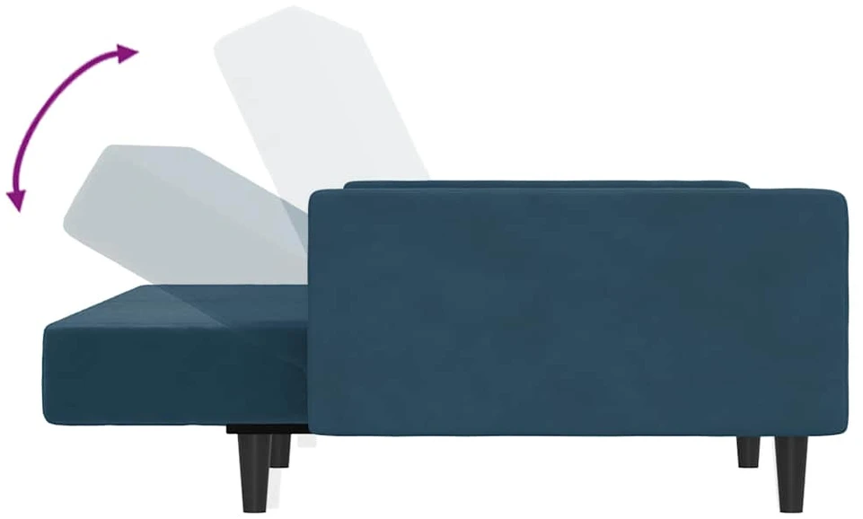 Dvivietė sofa-lova, mėlynos spalvos, aksomas