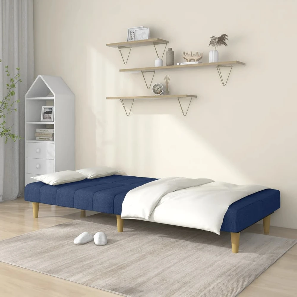 Dvivietė sofa-lova, mėlynos spalvos, audinys