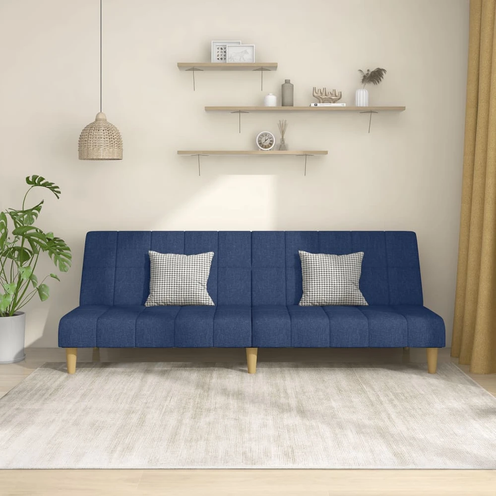 Dvivietė sofa-lova, mėlynos spalvos, audinys