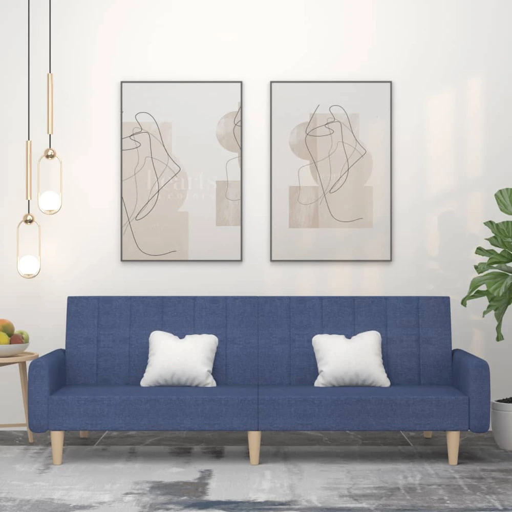 Dvivietė sofa-lova, mėlynos spalvos, audinys